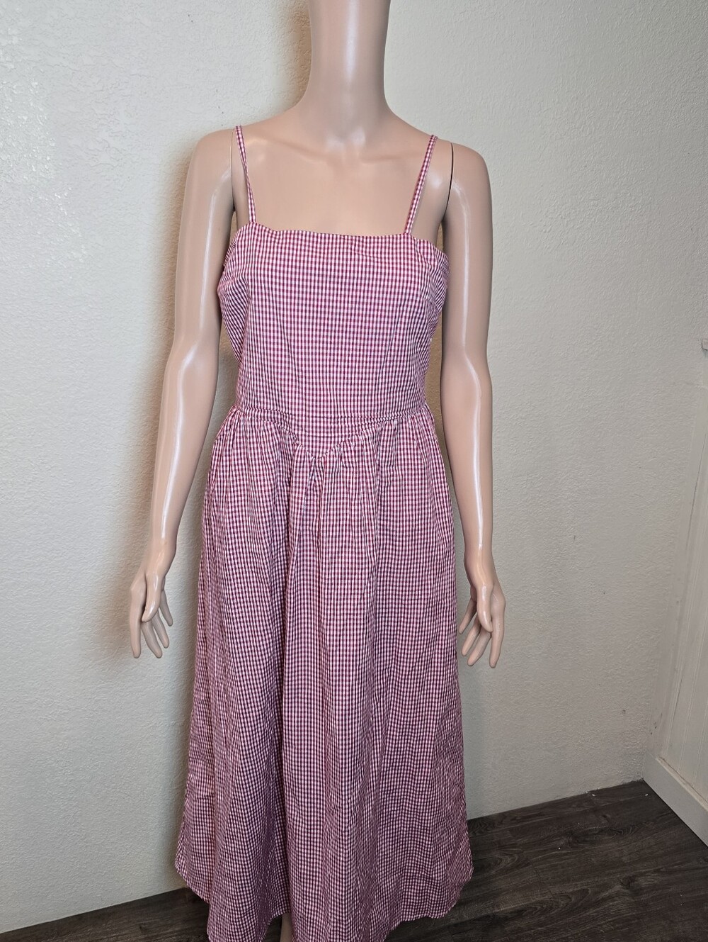 Japna Women’s Medium Red Gingham SunDress Smocked Bodice Long Skirt Pockets - Picture 13 of 13